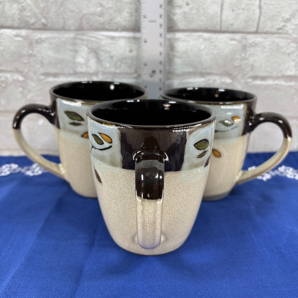 Set of 3 Pfaltzgraff Pastoral Leaves stoneware coffee mug with branches